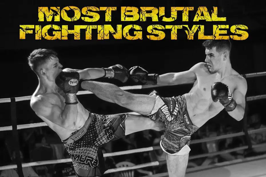 Two fighters kicking during their brutal fight.