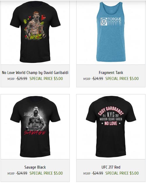 Some Torque sponsors apparel for UFC athletes including T-shirts on deeply discounted sales.