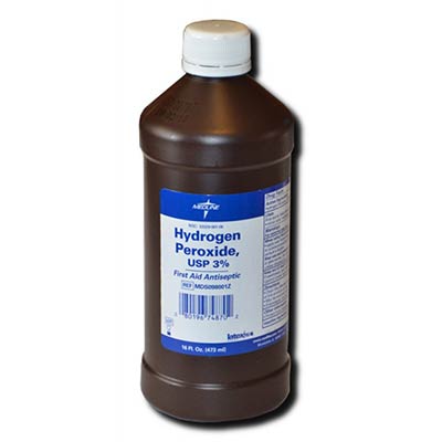 A bottle of hydrogen peroxide to mix with vinegar as a cleaning agent.
