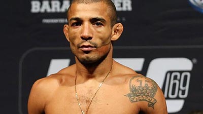 Jose Aldo as he weighs in for his championship defence in the UFC.